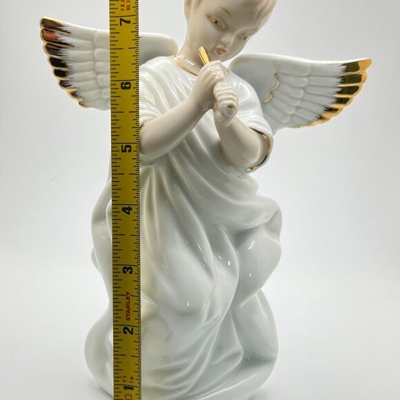 Vintage Porcelain Angel Figurine Flute Player with Gold Trim Music Musician Gift - Picture 6 of 8